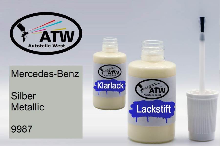 Mercedes-Benz, Silber Metallic, 9987: 20ml Lackstift + 20ml Klarlack - Set, von ATW Autoteile West.